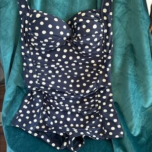 Anthropologie Navy and White Polka Dot One Piece Swimsuit
